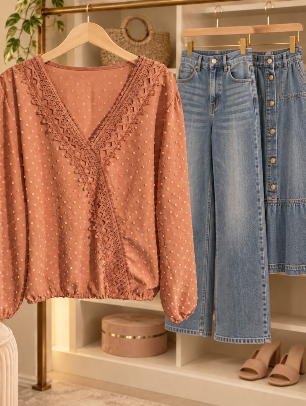 2X Boho Chic Lace Blouse – Dusty Rose